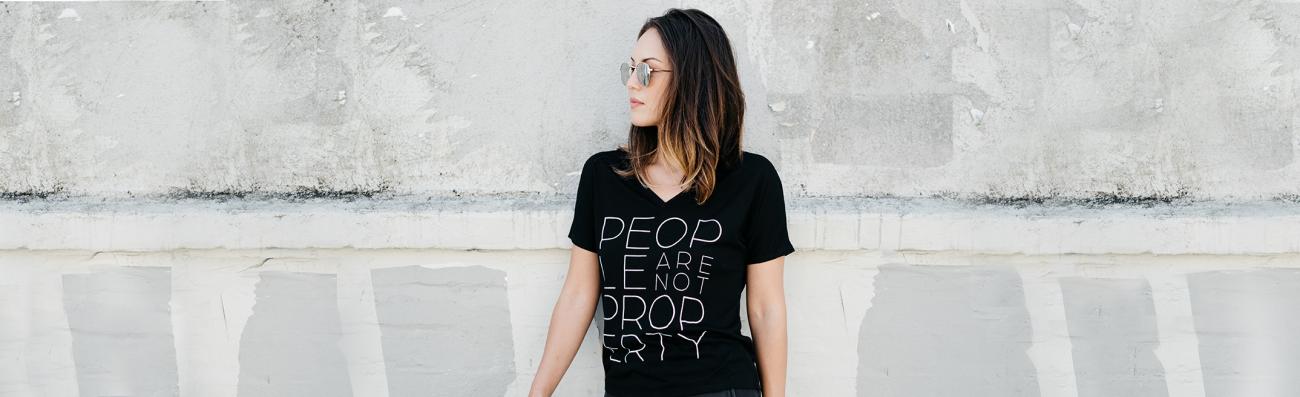 Sudara Tee: "People are not property" design