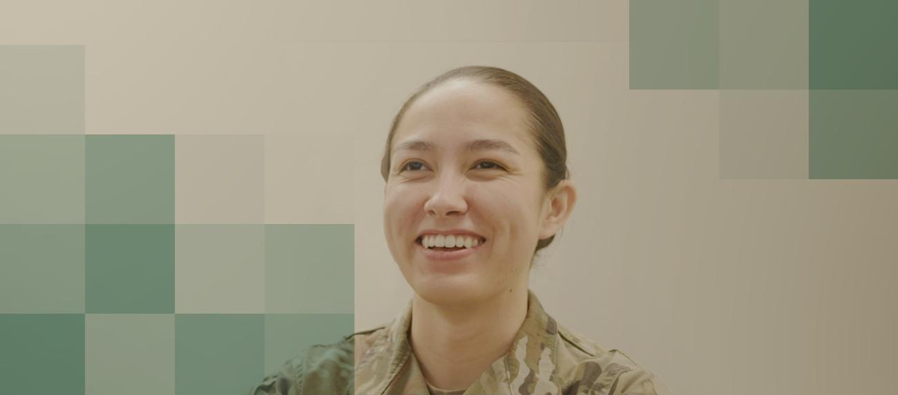 Military Veteran student smiling during interview