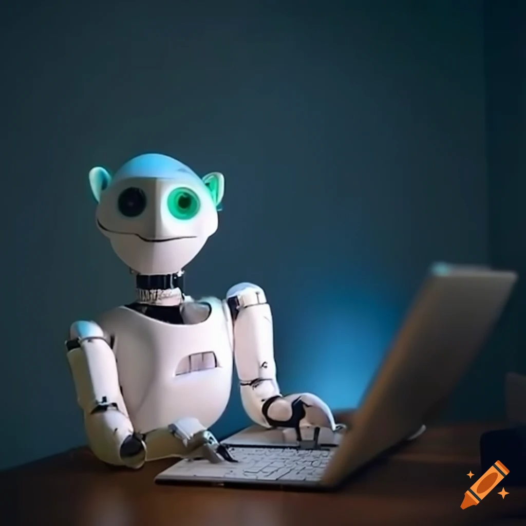 Robot using a laptop computer.
