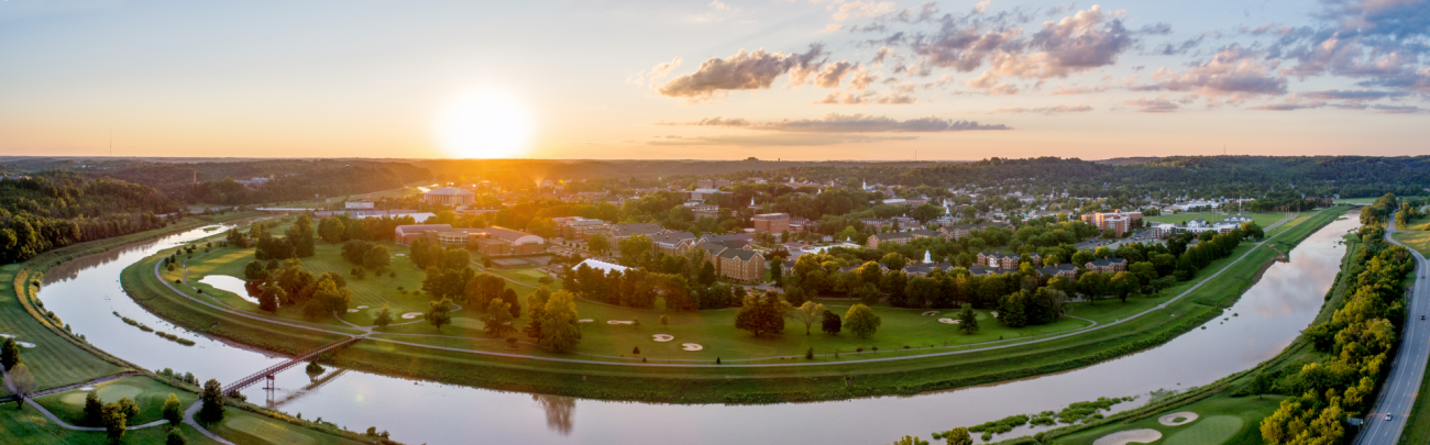 aerial of campus from the Hocking River side