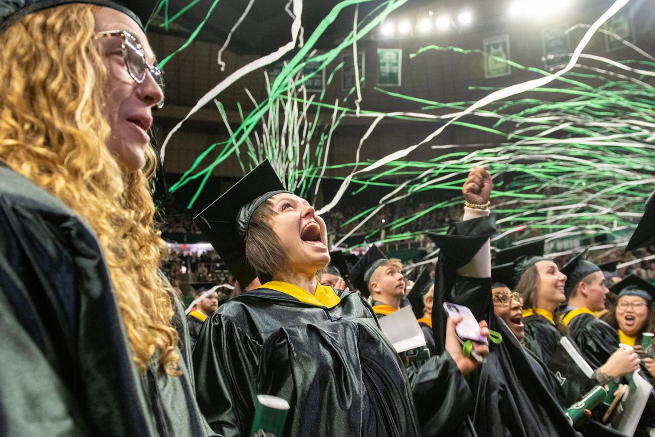 OHIO Graduates yelling in excitement at Commencement