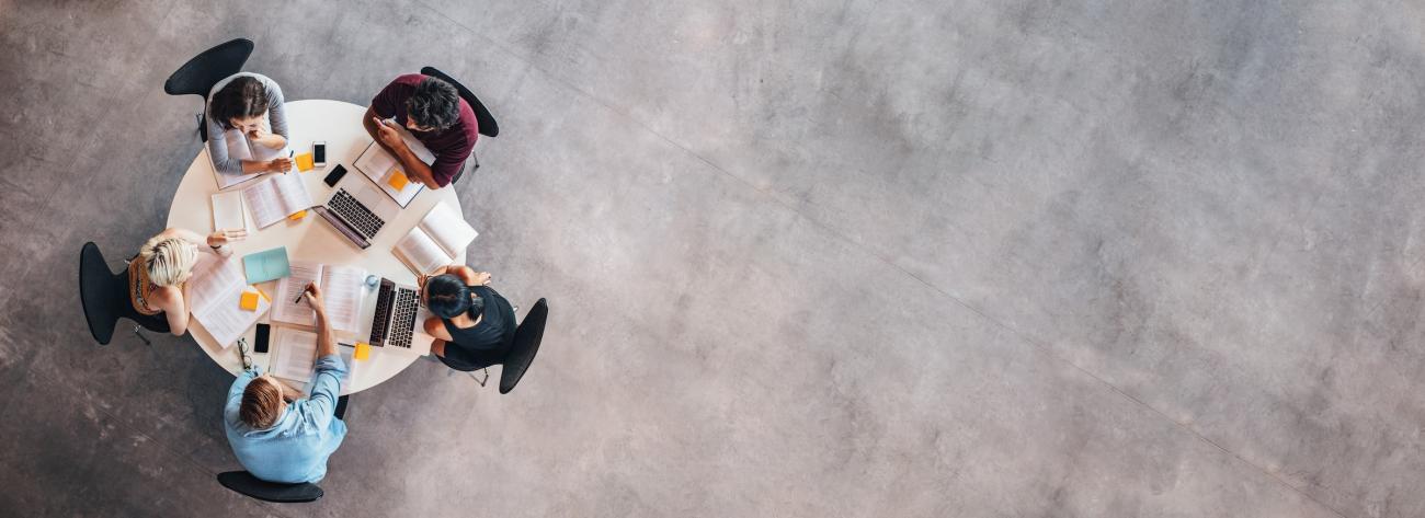 College students working at table