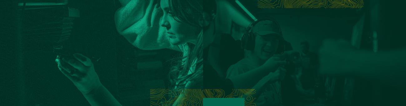 Collage of photos of students working hands-on in the field