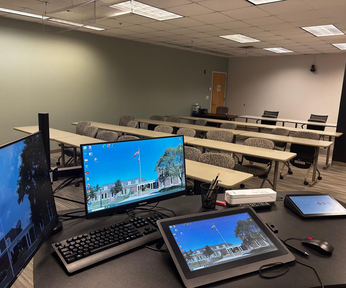 An Ohio University Learning Network classroom, which features technology to connect with classrooms across multiple locations.