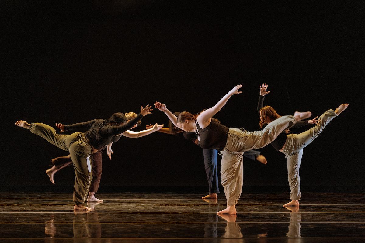 Ohio University students on stage during a dance performance