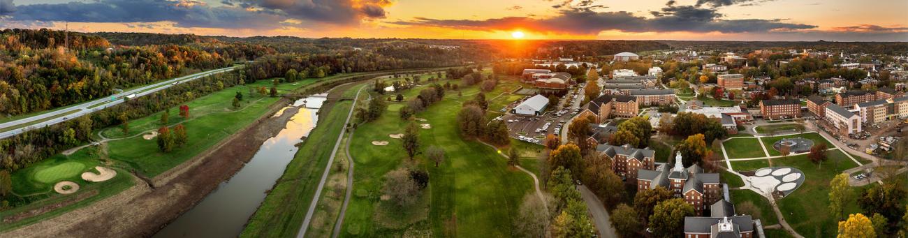 Aerial view of the Ohio University campus and the city of Athens, Ohio.