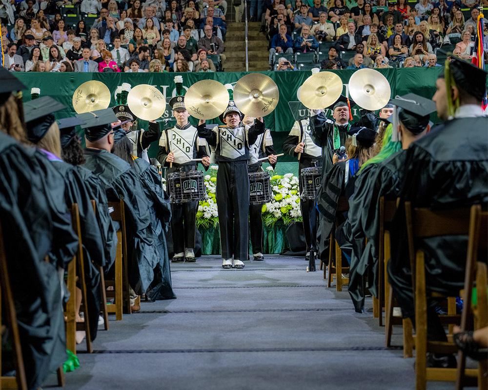 The Marching 110 plays during Undergraduate Commencement.
