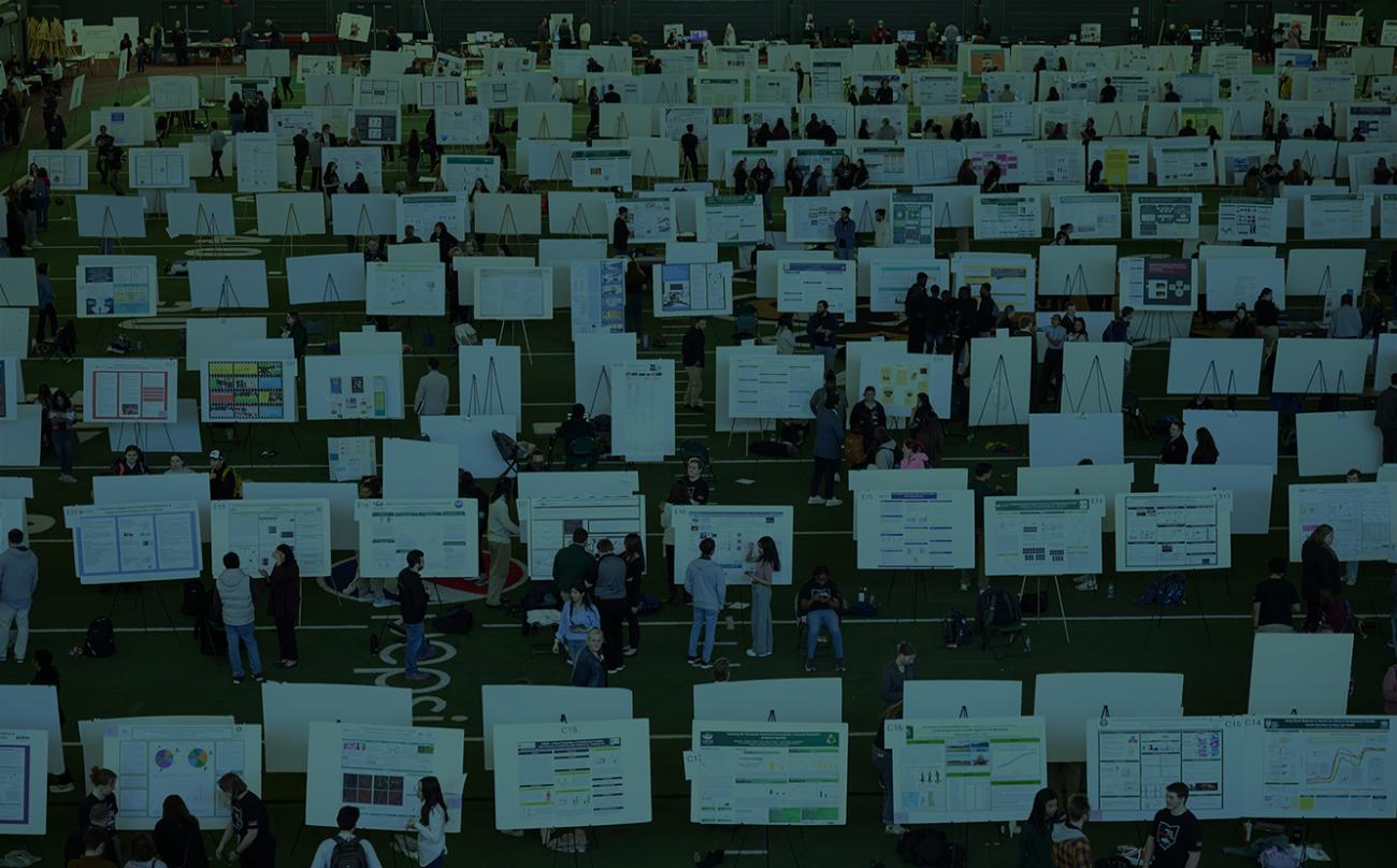 Image of 2025 Student Expo from above, showcasing many posters.