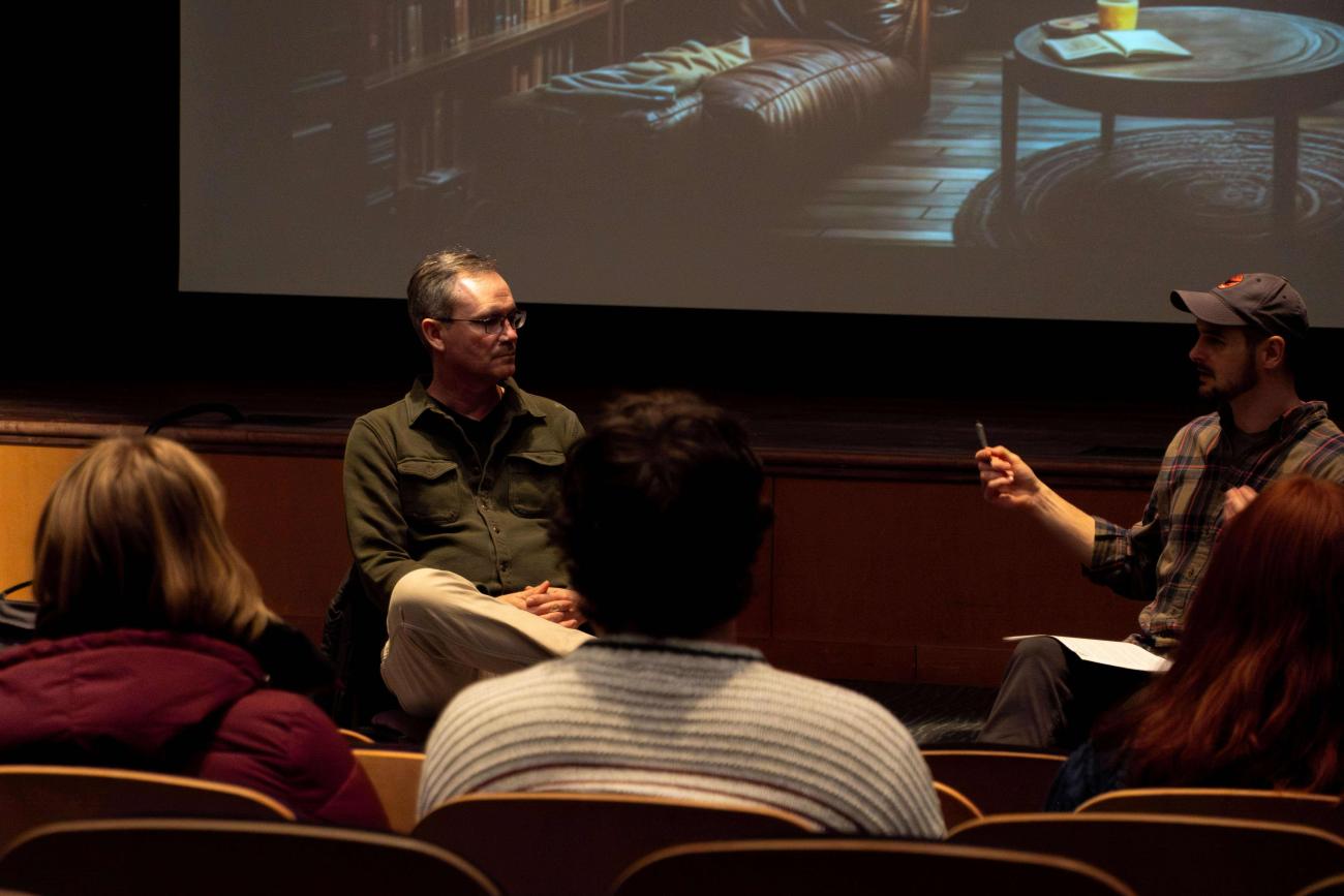 Former EIR Robb Roby having a fireside chat with staff and students