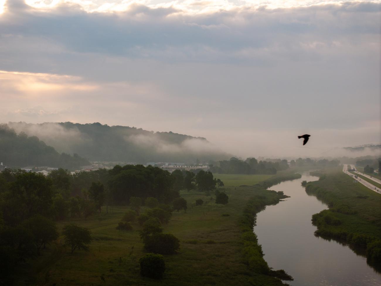 view of Hocking river from a drone