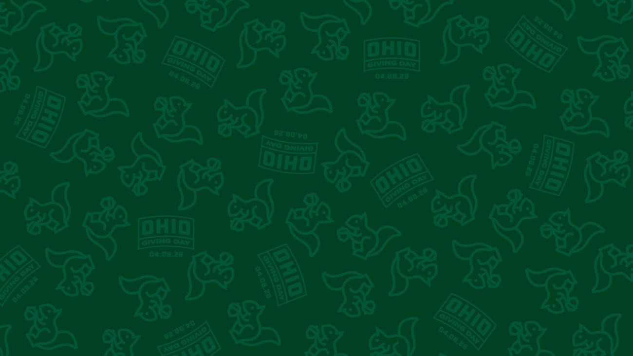 Dark green background with squirrels holding acorns and Giving Day logo repeated.