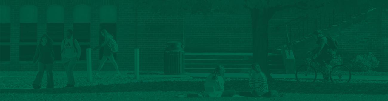 Students sit on the ground and talk on a fall day.