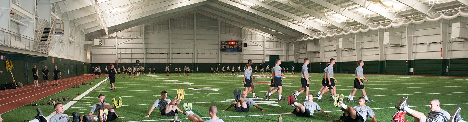 ROTC students training on the fieldhouse turf