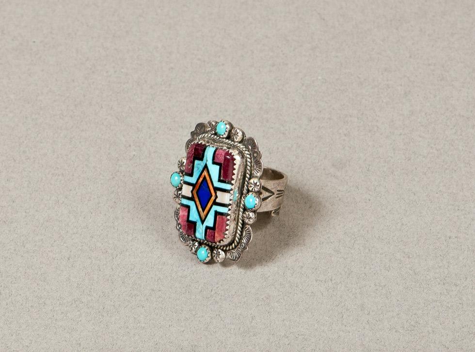 Zuni Inlay Ring, date unknown, B. Chavez, 89.016.277. Gift of Edwin L. and Ruth E. Kennedy.