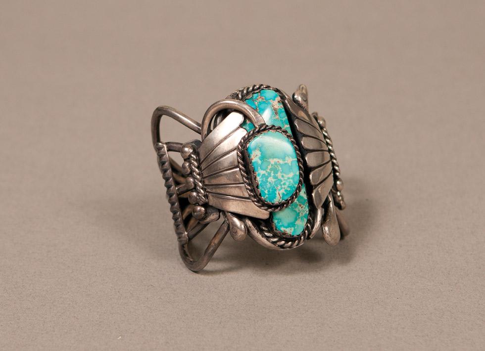 Turquoise and Silver Bracelet, 1958, Ramon Platero, Navajo, 89.016.285. Gift of Edwin L. and Ruth E. Kennedy.