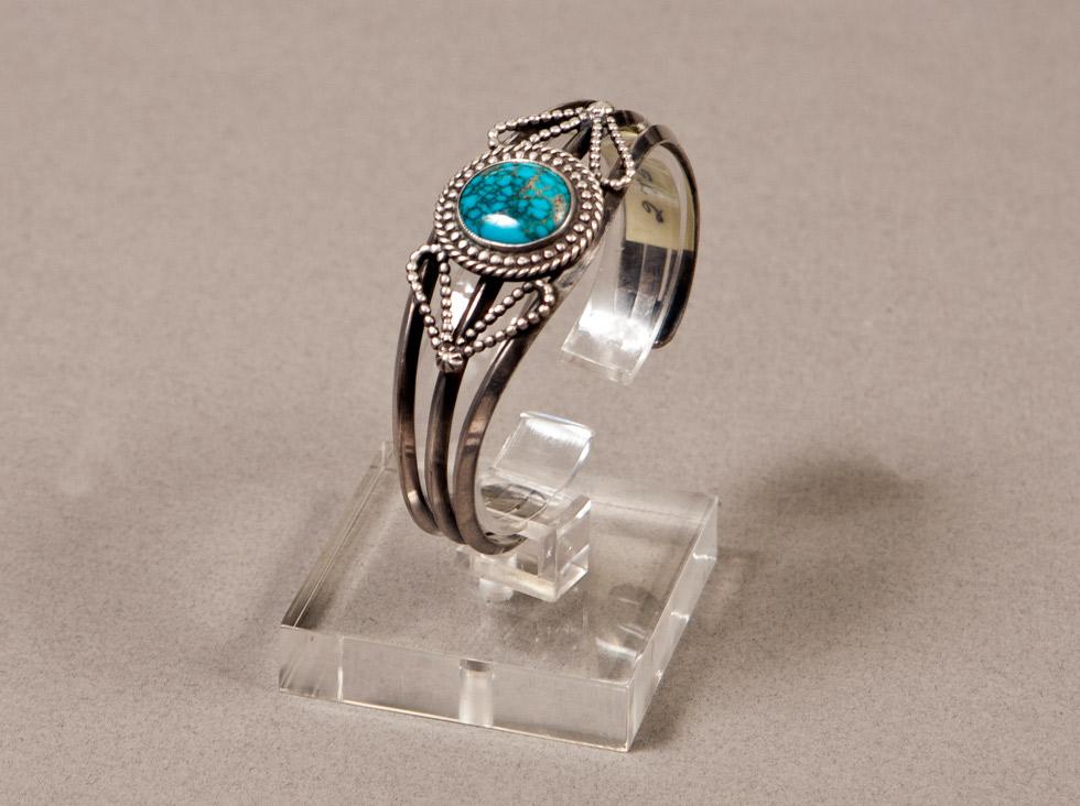Bracelet with Lone Mountain Turquoise, 1930s,Navajo, 89.016.496A. Gift of Edwin L. and Ruth E. Kennedy.