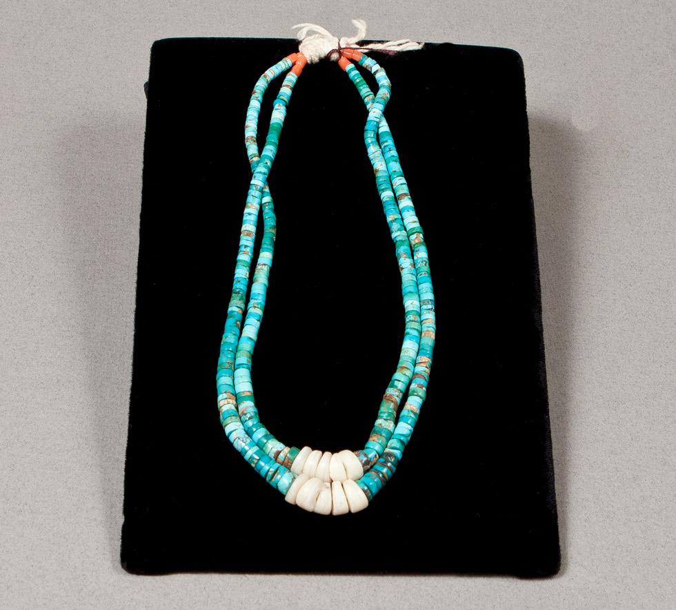 Pair of Turquoise Joclas with Shell, Date unknown, Maker unknown, 89.016.711. Gift of Edwin L. and Ruth E. Kennedy.