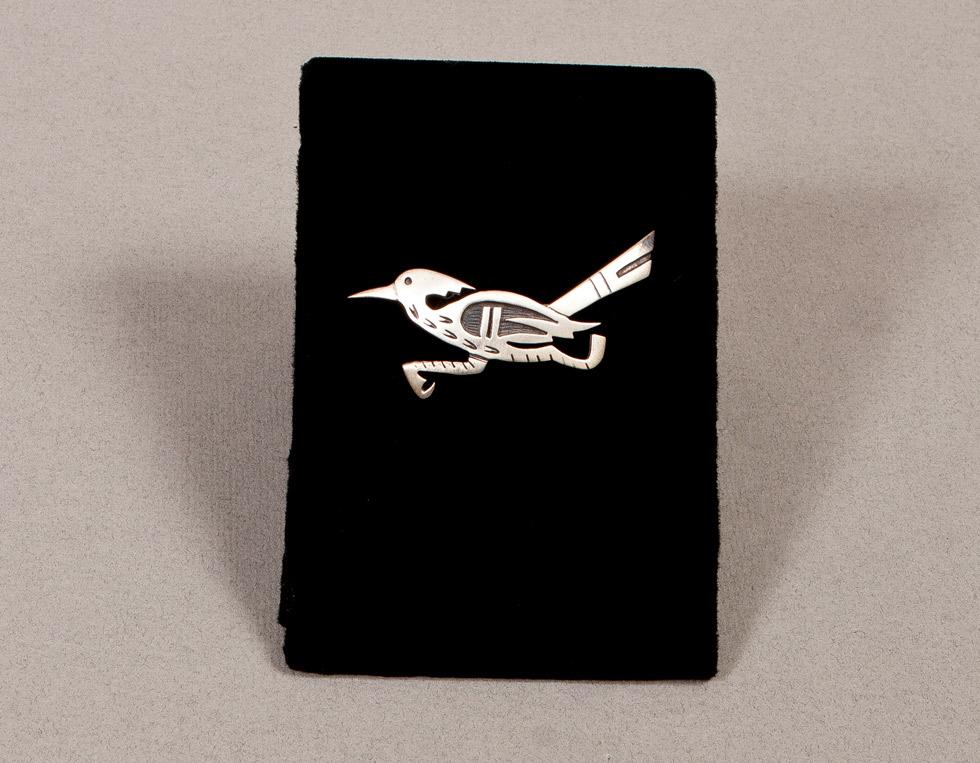 Silver Overlay Roadrunner Pin, Date unknown, Maker unknown, Hopi, 89.016.722. Gift of Edwin L. and Ruth E. Kennedy.
