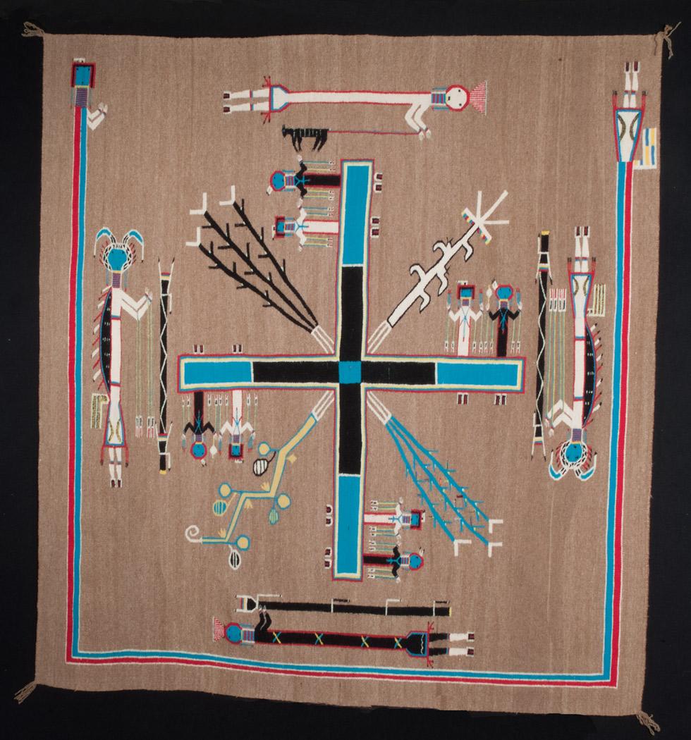 Ceremonial Nightway Chant, 20th c., Mrs. Sam Manuelito, 67.5 x 62in (171.4 x 157.4cm), 91.023.454. Gift of Edwin L. and Ruth E. Kennedy.