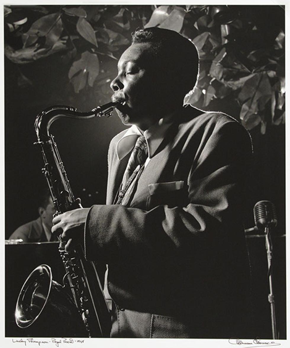 Lucky Thompson - Royal Roost, 1948, Herman Leonard, gelatin silver, 20 x 16 in. (50.8 x 40.6cm), 93.011.20. Gift of the artist.