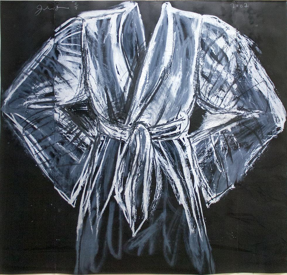 White Robe, 2007, Jim Dine (American, b. 1935), lithograph/hand painting, 74” x  69” (188cm x 175.3cm), published by Pace Editions, Inc., NYC,  KMA 2012.02.15