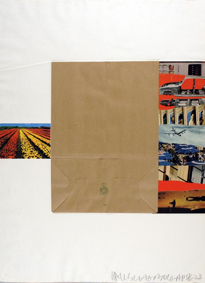 Plot, from Reality and Paradoxes suite, 1973, Robert Rauschenberg (American, 1925-2008), lithograph, collage and embossing, 32"x 23.25" (81.3cm x 59cm), published by Multiples/Marian Goodman, NYC,  KMA 76.026.i9