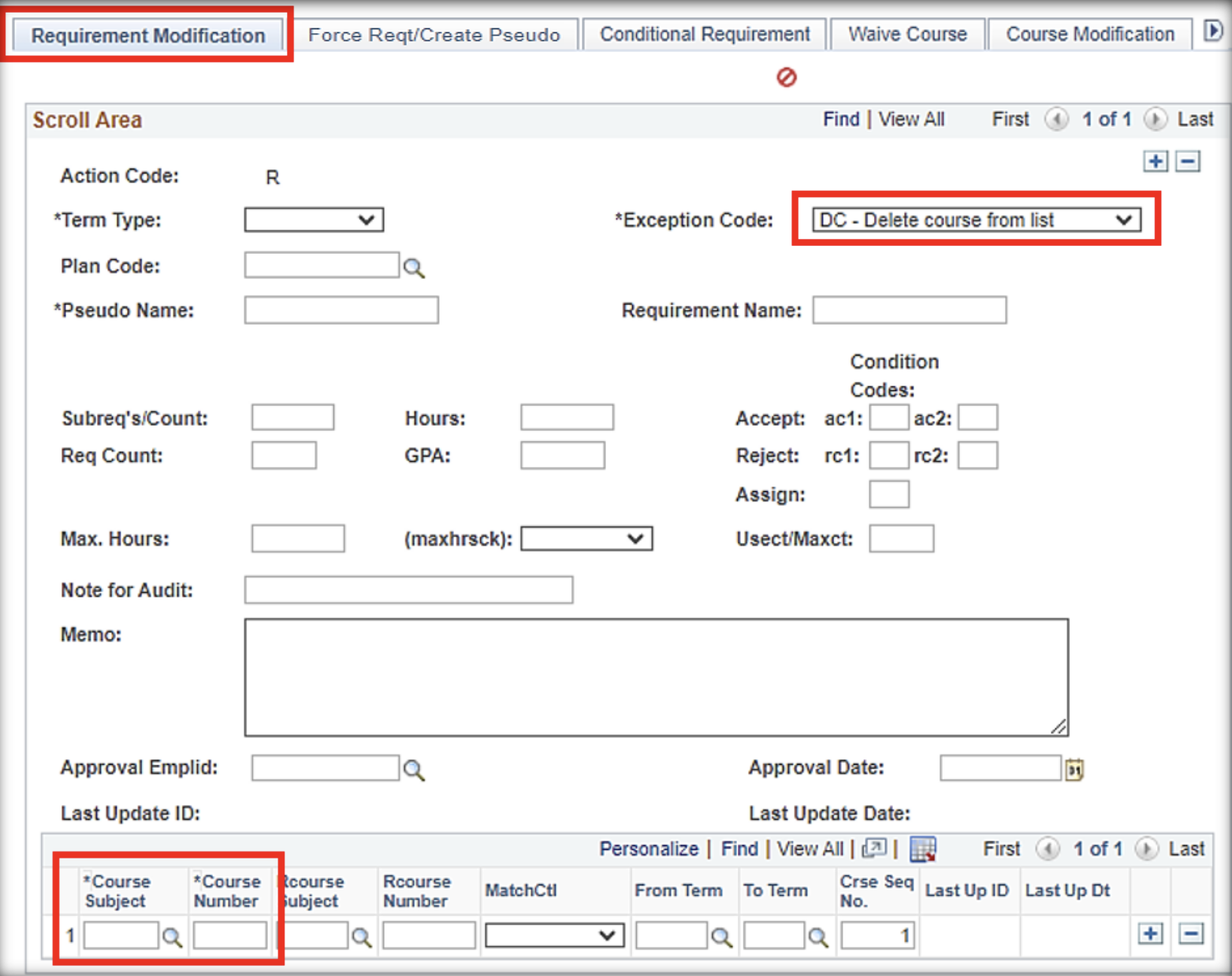 Delete course from list