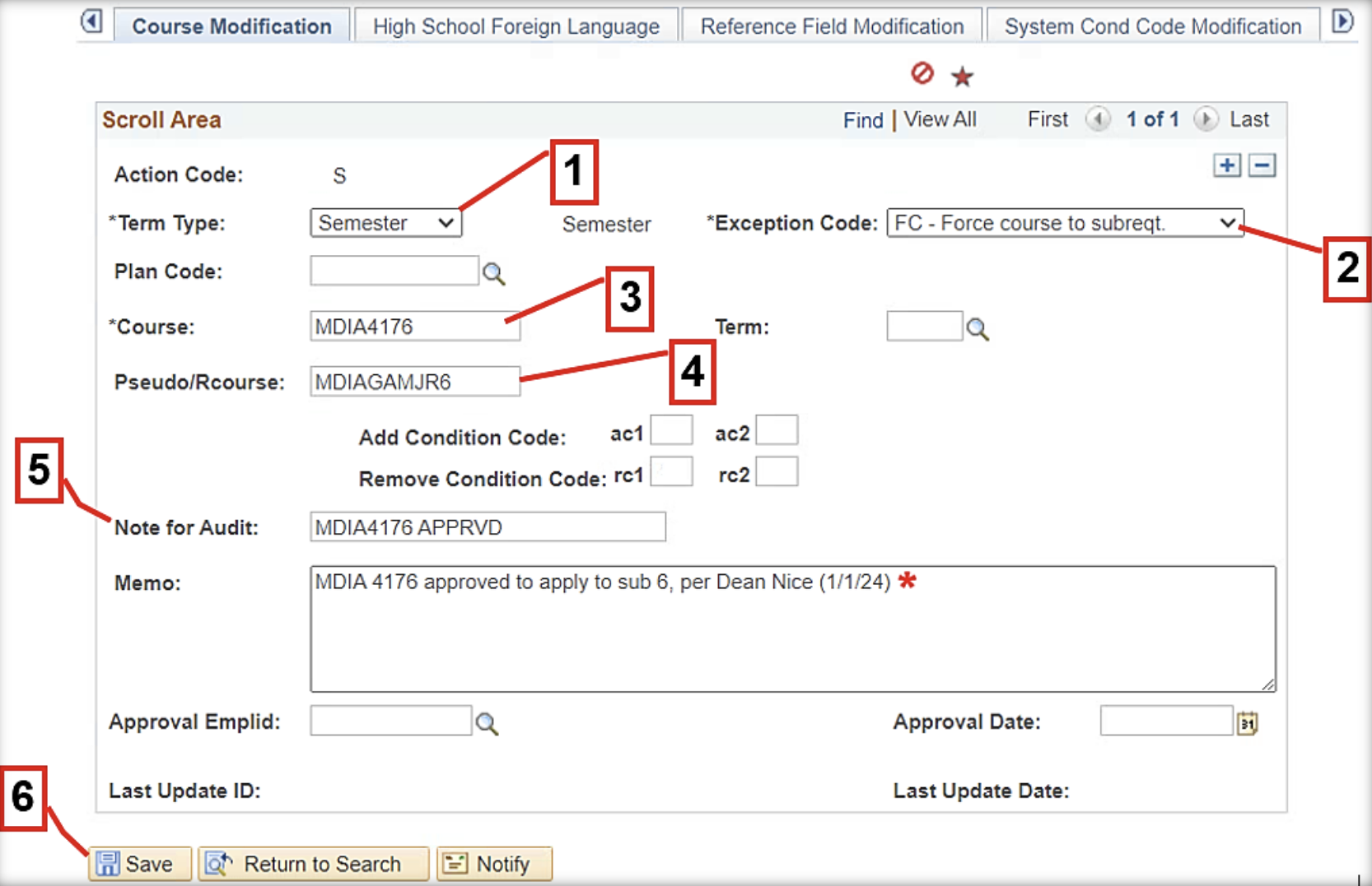PS – DARS Exceptions > Course Modification: FC Instructions