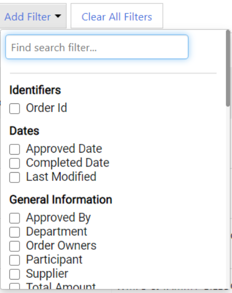Add Filter drop down