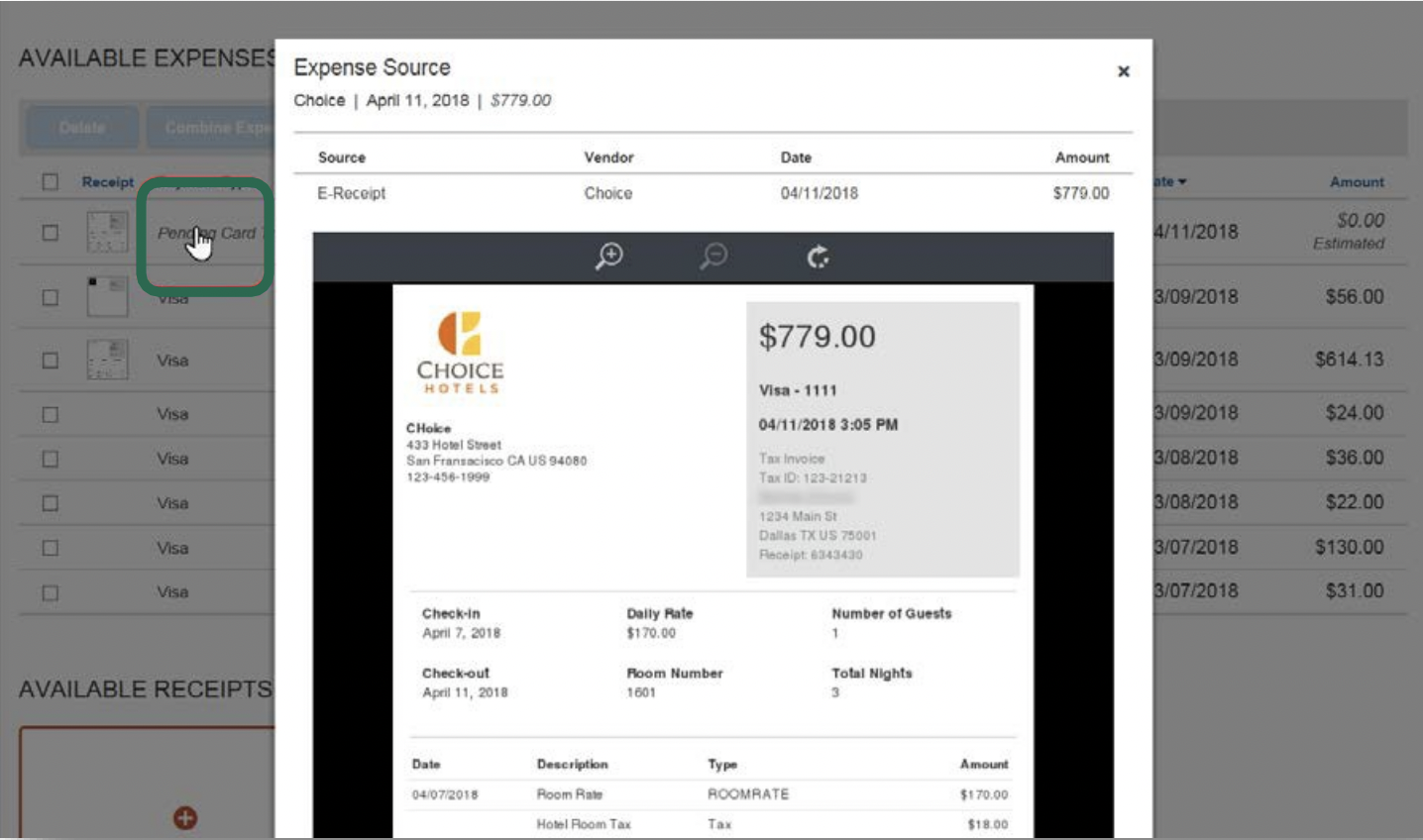 Expense Source page