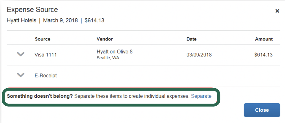 expense Source page - unmatch