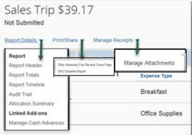 expense report menus
