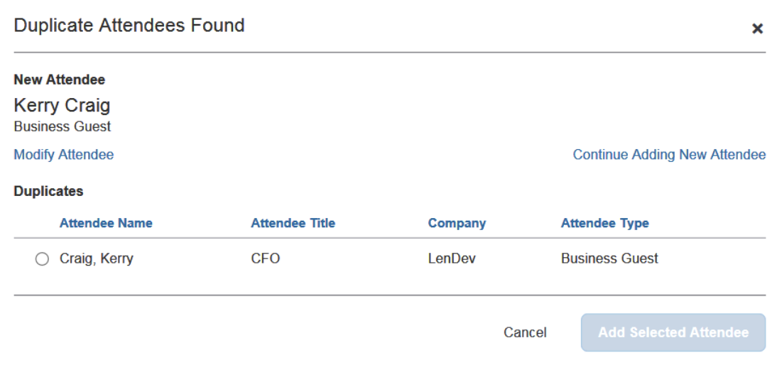 duplicate attendees