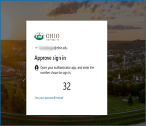 Screenshot of a passwordless prompt to approve sign-in and enter code into Authenticator app.