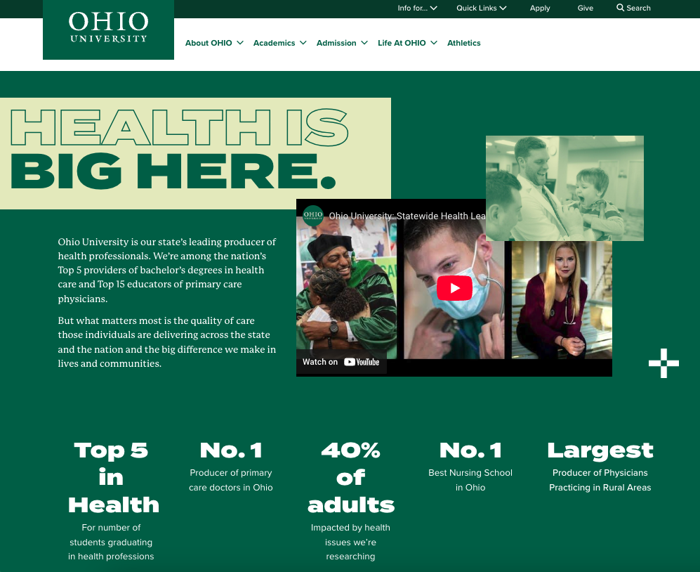Screenshot of ohio.edu/health website