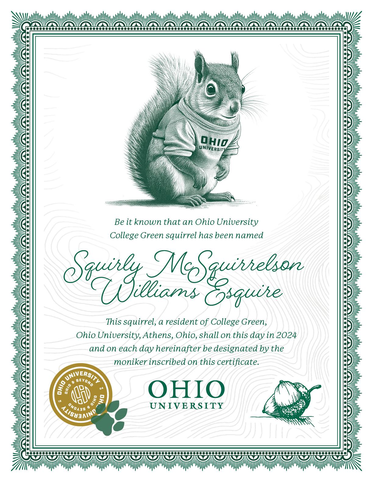 Squirrel certificate given when a squirrel was named