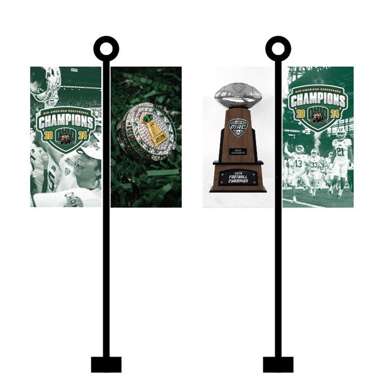 Lamp post banners commemorating the MAC Championship win