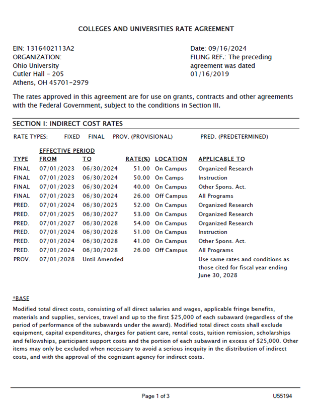 Colleges and University Rate Agreement