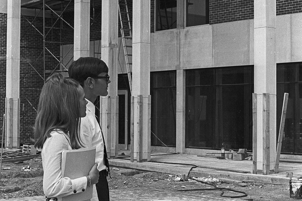 Ohio University Lancaster campus building under construction, exterior, 1968