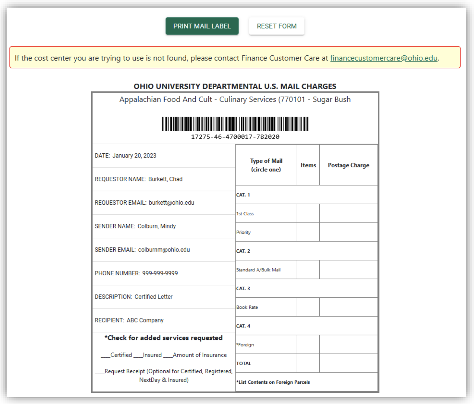 Viewing/Printing of the Mail Slip
