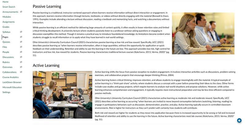 Screenshot of Experiential Learning Certificate course inside of Canvas.
