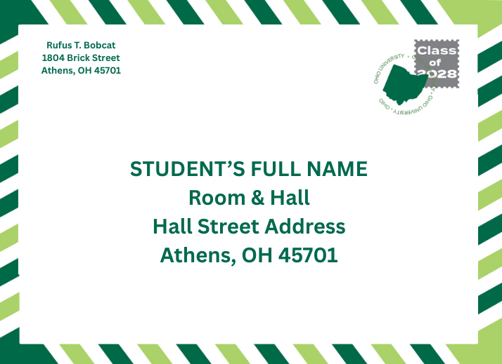 front of envelope with correct way to address student mail detailed