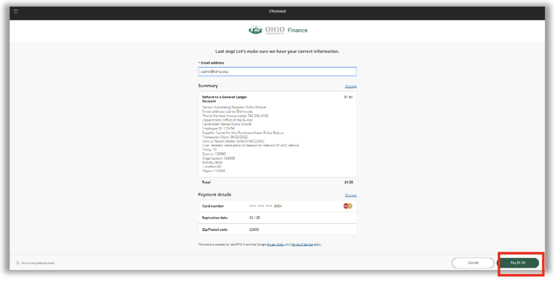 payment confirmation page