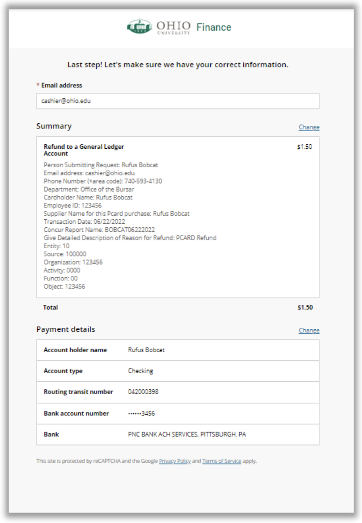Review payment information.