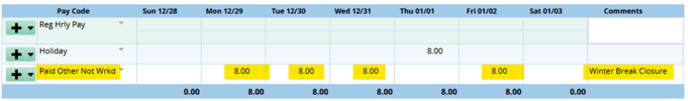 Screenshot of Workforce depicting hours not worked during WBC
