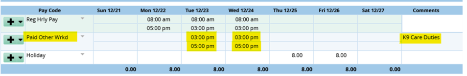 Screenshot of Workforce depicting hours worked during WBC