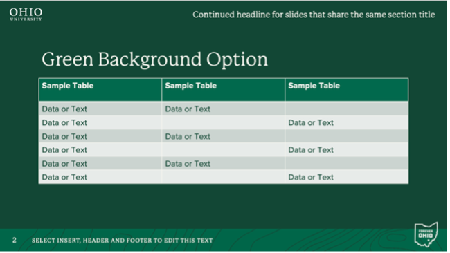 Example of PowerPoint slide with green background