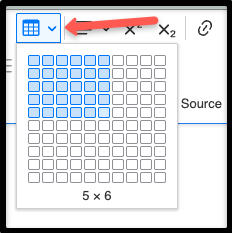 screenshot of inserting a table using the toolbar icon