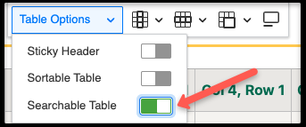 Screenshot of selecting Searchable Table