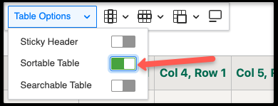 screenshot of selecting Sortable Table